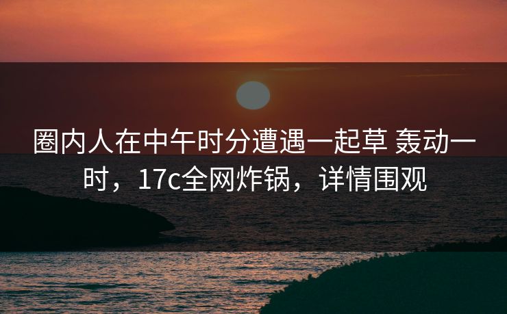 圈内人在中午时分遭遇一起草 轰动一时，17c全网炸锅，详情围观